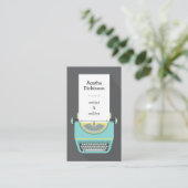 Gray blue retro typewriter professional writer business card (Standing Front)