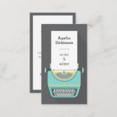 Gray blue retro typewriter professional writer business card (Front/Back)