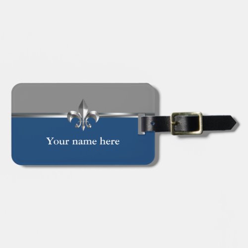 Gray Blue Silver Fleur de Lis Luggage Tag