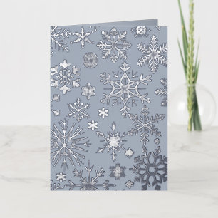 Gray & Blue Silver Snowflake Christmas Foil Greeting Card