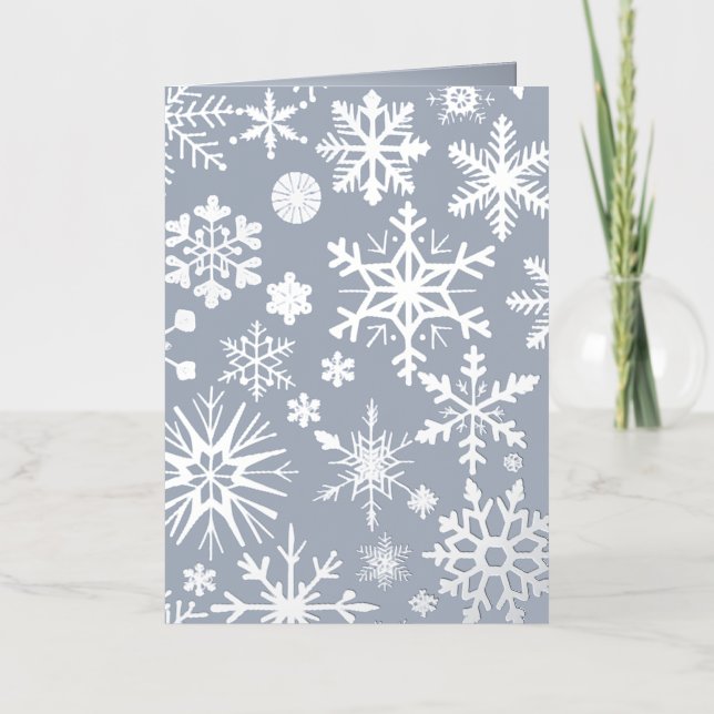 Gray & Blue Silver Snowflake Christmas Foil Greeting Card (Front)