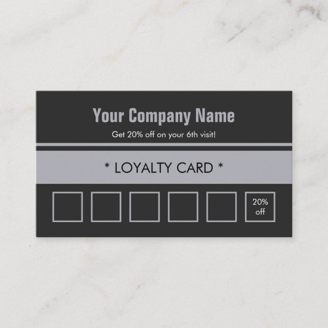 Gray Blue Simple Border 6 Punch Loyalty Card (Front)