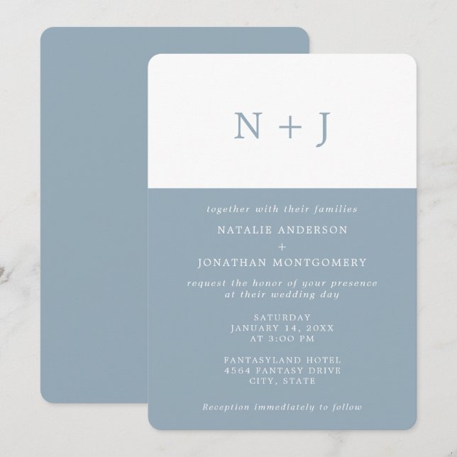 gray blue Simple Elegant Classic Minimal Wedding Invitation (Front/Back)