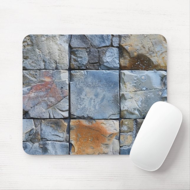 Gray Blue Stone Tile Pattern Mouse Pad (With Mouse)