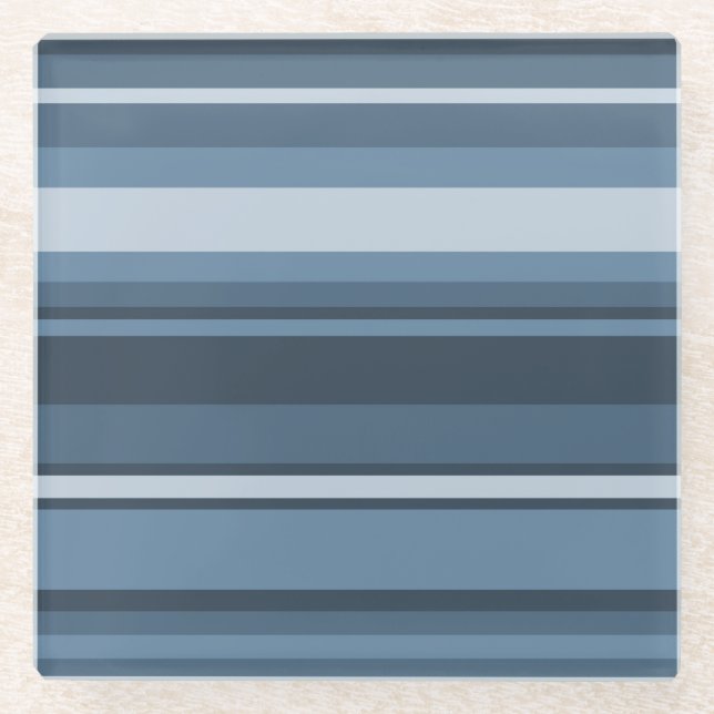 Gray-blue stripes glass coaster (Front)