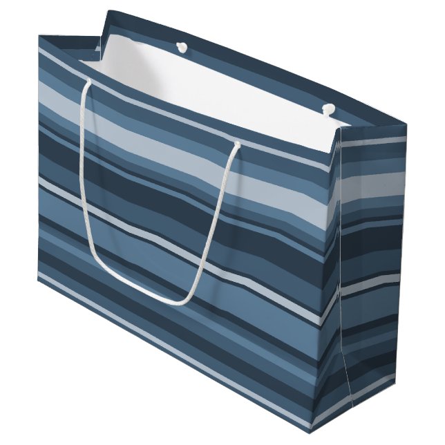 Gray-blue stripes large gift bag (Front Angled)