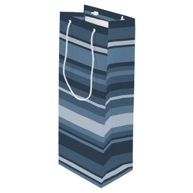 Gray-blue stripes wine gift bag (Front Angled)