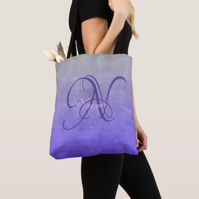 Gray Blue stylish rustic monogram Tote Bag (Close Up)