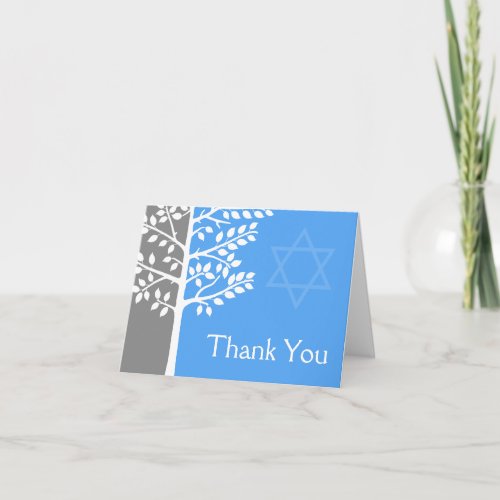 Gray Blue Tree of Life Bar Mitzvah Thank You