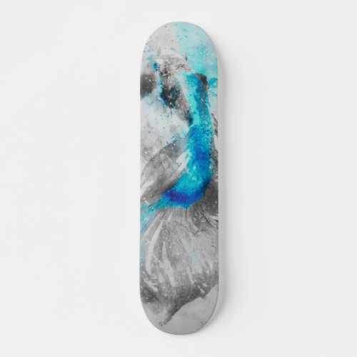 Gray Blue Turquoise Watercolor Betta Fish  Skateboard