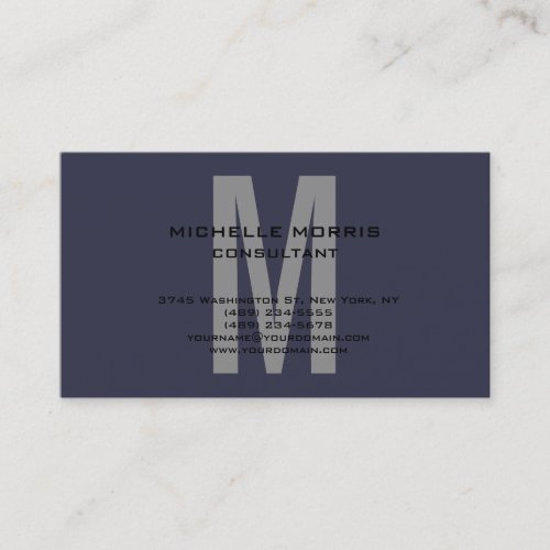 Gray Blue Unique Original Classical Monogram Business Card