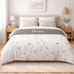 Gray Blue Watercolor Wildflower Name Duvet Cover