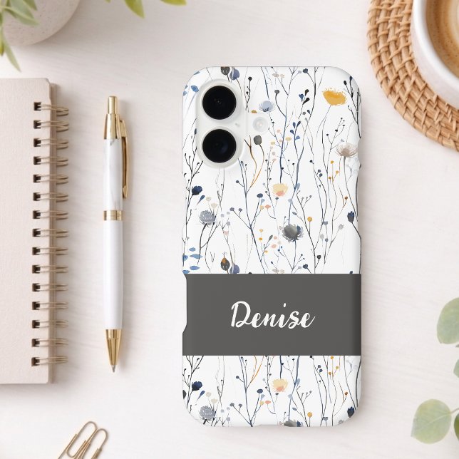 Gray Blue Watercolor Wildflower Name iPhone Case (Creator Uploaded)