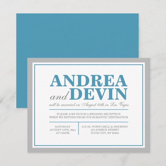 Gray & Blue Wedding Reception ONLY Invitations (Front/Back)