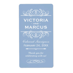 Gray Blue Wedding Wine Bottle Monogram Favor Label