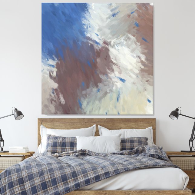  Gray Blue White Abstract Brushstrokes Canvas Print (Insitu(Bedroom))