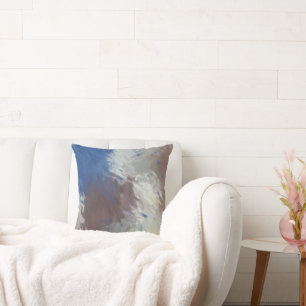 Gray Blue White Abstract Brushstrokes Throw Pillow