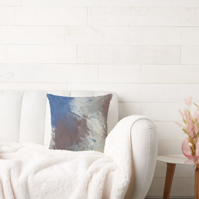 Gray Blue White Abstract Brushstrokes Throw Pillow (Couch)