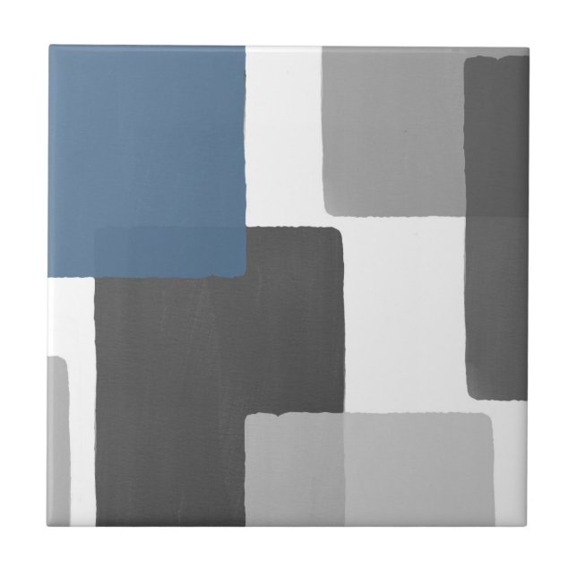 Gray Blue White Geometric Modern Minimalist Ceramic Tile (Front)