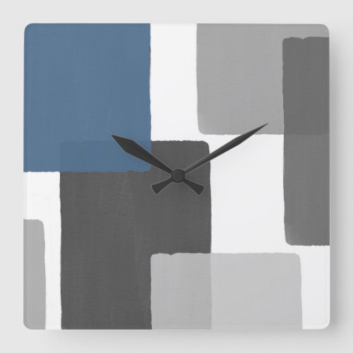 Gray Blue White Geometric Modern Minimalist Square Wall Clock