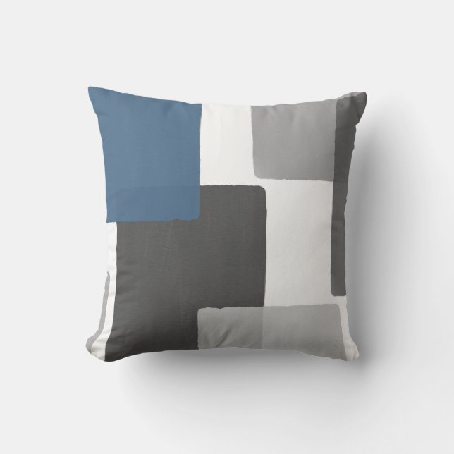 Gray Blue White Geometric Modern Minimalist Throw Pillow (Front)