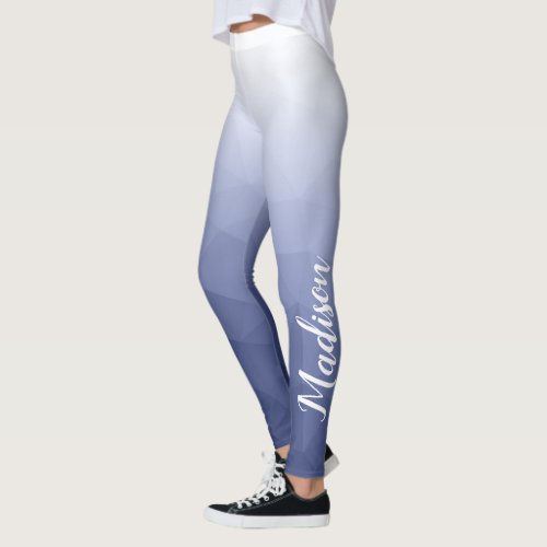 Gray blue white Gradient Geometry Mesh Custom Name Leggings