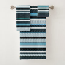 Gray, blue, white stripes. bath towel set