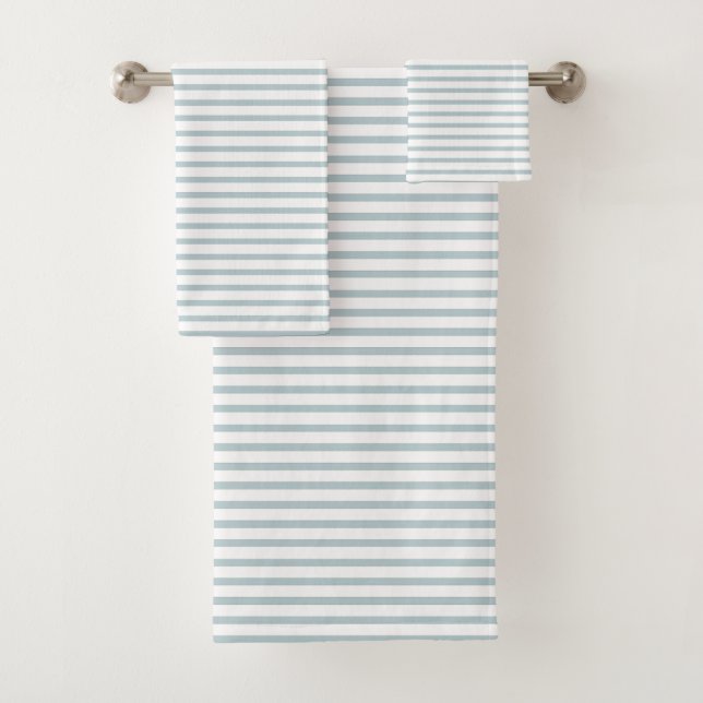 Gray-blue & white stripes Bathroom Towel Set (Insitu)
