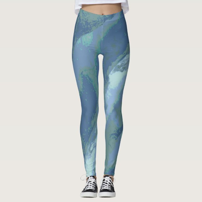 Gray Blue "Write on the Edge" Patterned Leggings (Front)