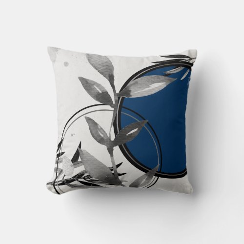 Gray  Blue Zen Watercolor Leaves Throw Pillow
