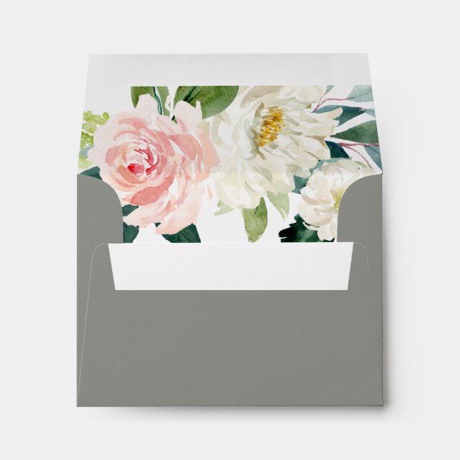 Gray Blush Floral Pre-Printed Address RSVP Envelope (Back (Bottom))