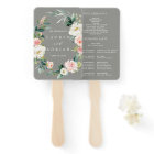 Gray Blush Floral Wreath Wedding Program Hand Fan