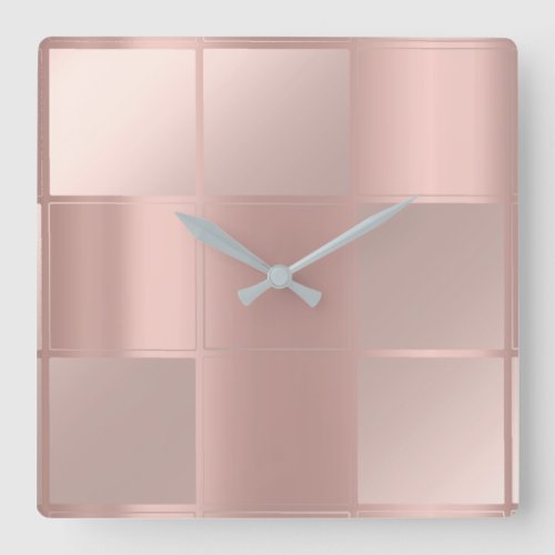 Gray Blush Minimalism Square Geometry Rose Square Wall Clock