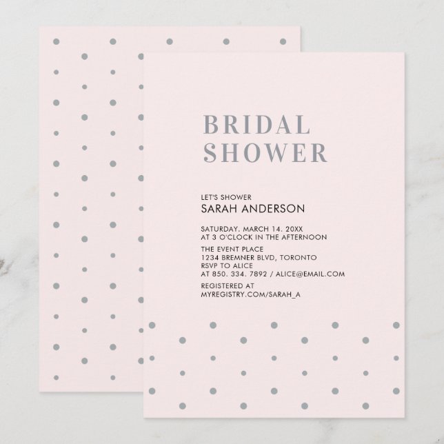 Gray & Blush Pink | Chic Modern Bridal Shower Invitation (Front/Back)