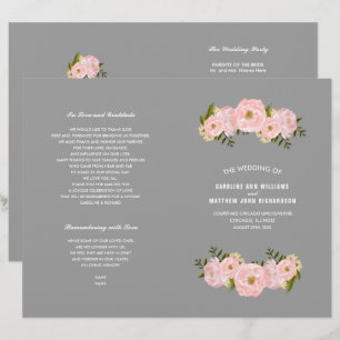 Gray Blush Pink Peonies Wedding Program
