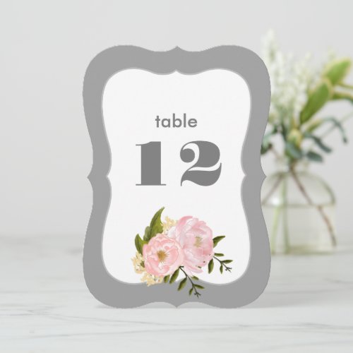 Gray  Blush Pink Peonies Wedding Table Numbers
