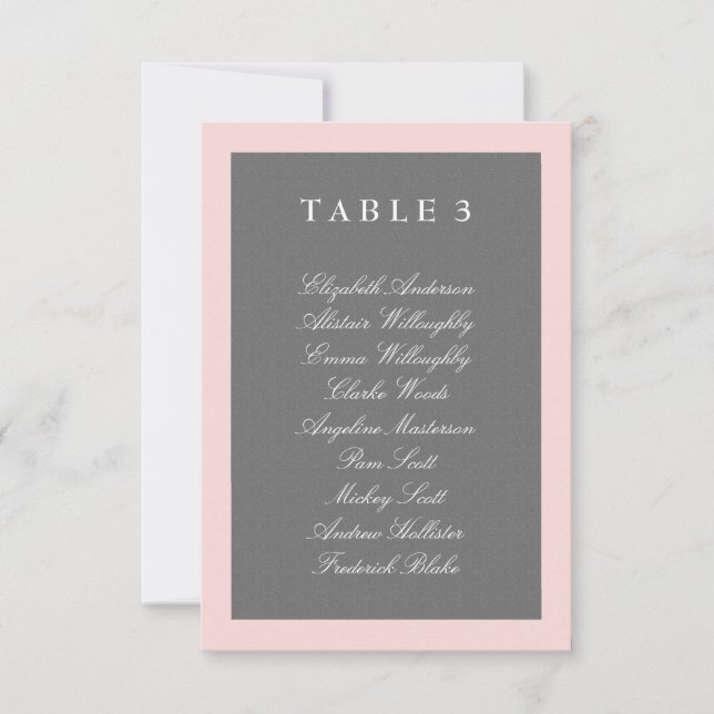 Gray & Blush Pink Table Plan Card (Front)