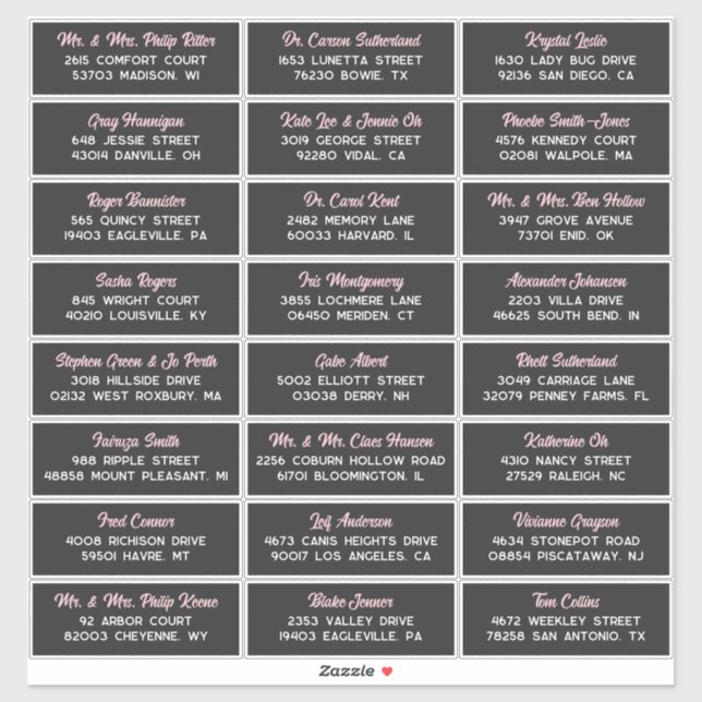 Gray Blush Retro Script 24 Wedding Guest Address Sticker (Sheet)