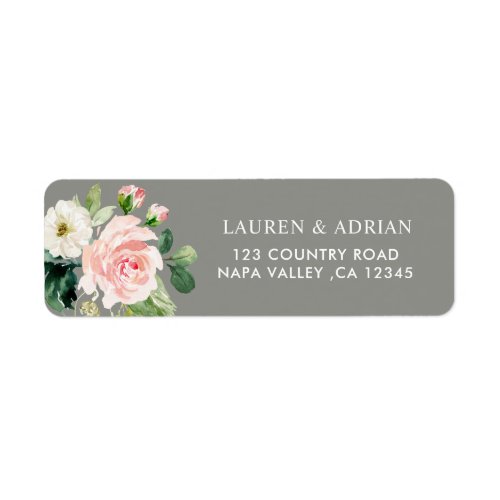 Gray Blush White Floral Address Return Address Label