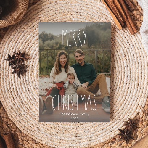 Gray Boho Polka Dot Christmas Gradient Full Photo Holiday Card