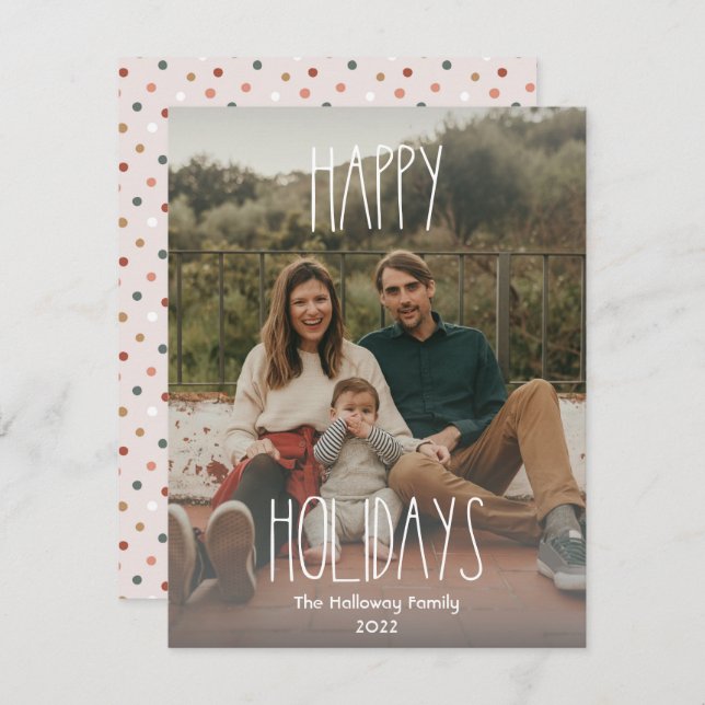 Gray Boho Polka Dot Gradient Full Photo Holiday Card (Front/Back)