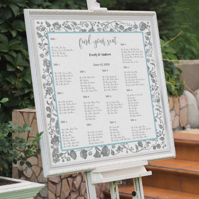 Gray Boho Wildflower Floral Blue Borders  Poster (Creator Uploaded)