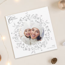 Gray Boho Wildflower Wreath Christmas Photo Square