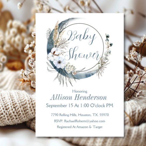 Gray Boho Wreath  Baby Shower Invitation