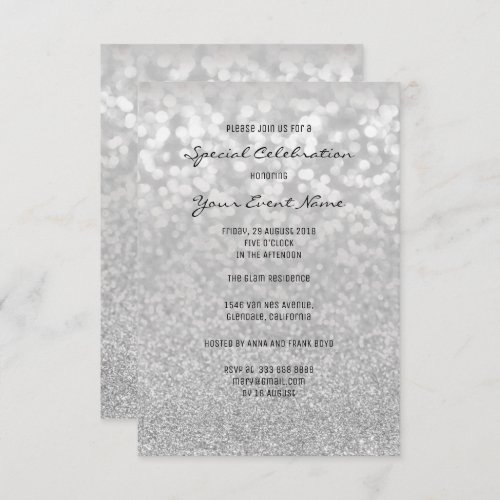 Gray Bokhe Glitter Silver Minimal Formal Event Invitation