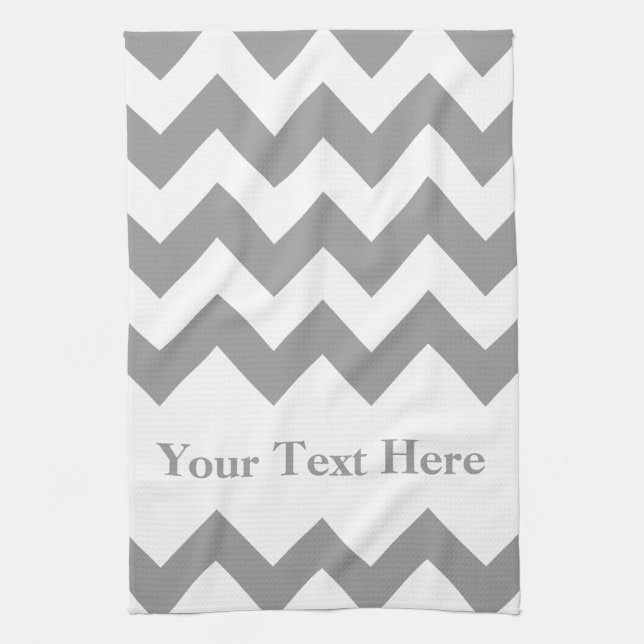 Gray Bold Chevron with customizable text Towel (Vertical)