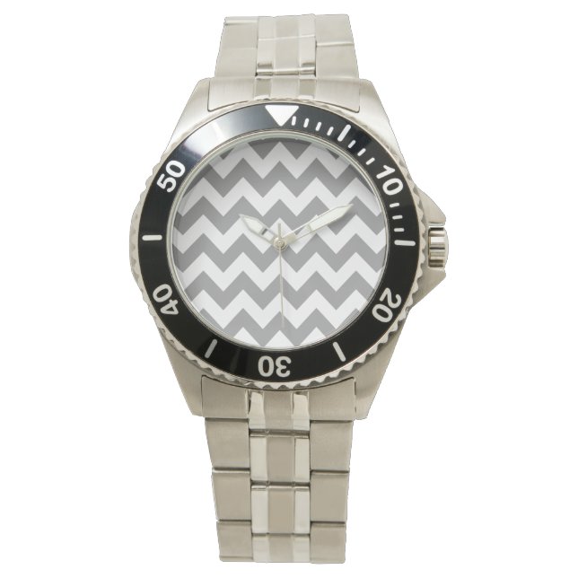 Gray Bold Chevron with monogram Watch (Front)