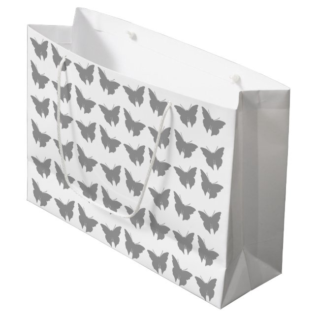 Gray Bold Mod Butterflies Large Gift Bag (Front Angled)