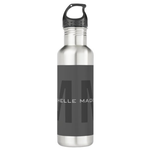 Gray Bold Monogram Modern Minimalist Name Initials Stainless Steel Water Bottle