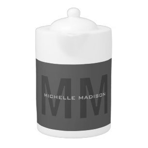 Gray Bold Monogram Modern Minimalist Name Initials Teapot